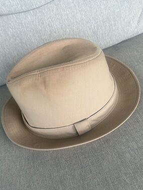 Vintage London Fog Natural Khaki Cotton Canvas Fedora Hat Fitted 7 1/4 L3110